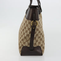 Gucci Gucci Belted Bucket Tote Gg Canvas With Leather Beige Canvas Tote Bag Bag (Authentic Pre-Loved)