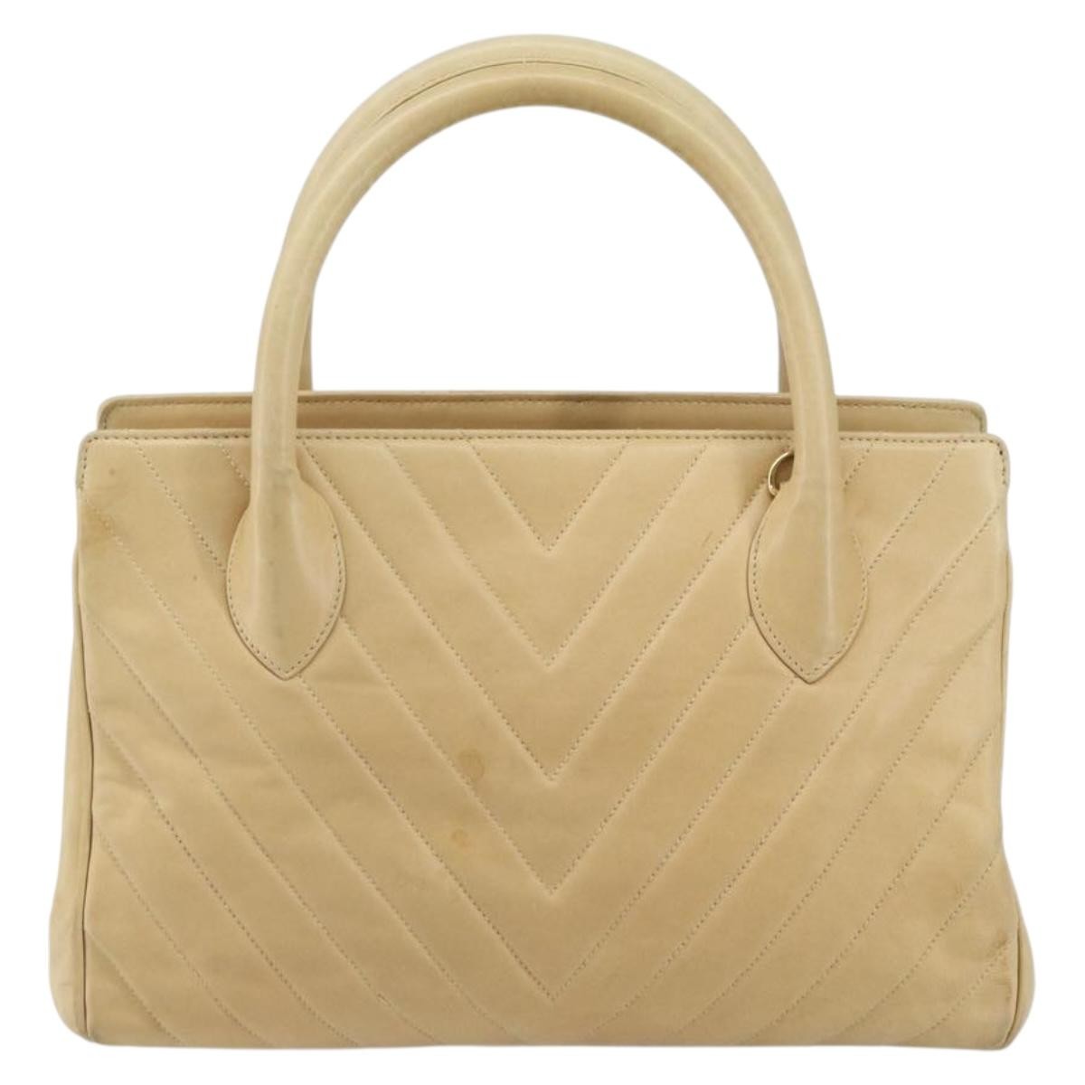 Chanel Vintage Convertible Tote Chevron Lambskin Beige Leather Tote Bag Bag (Authentic Pre-Loved)