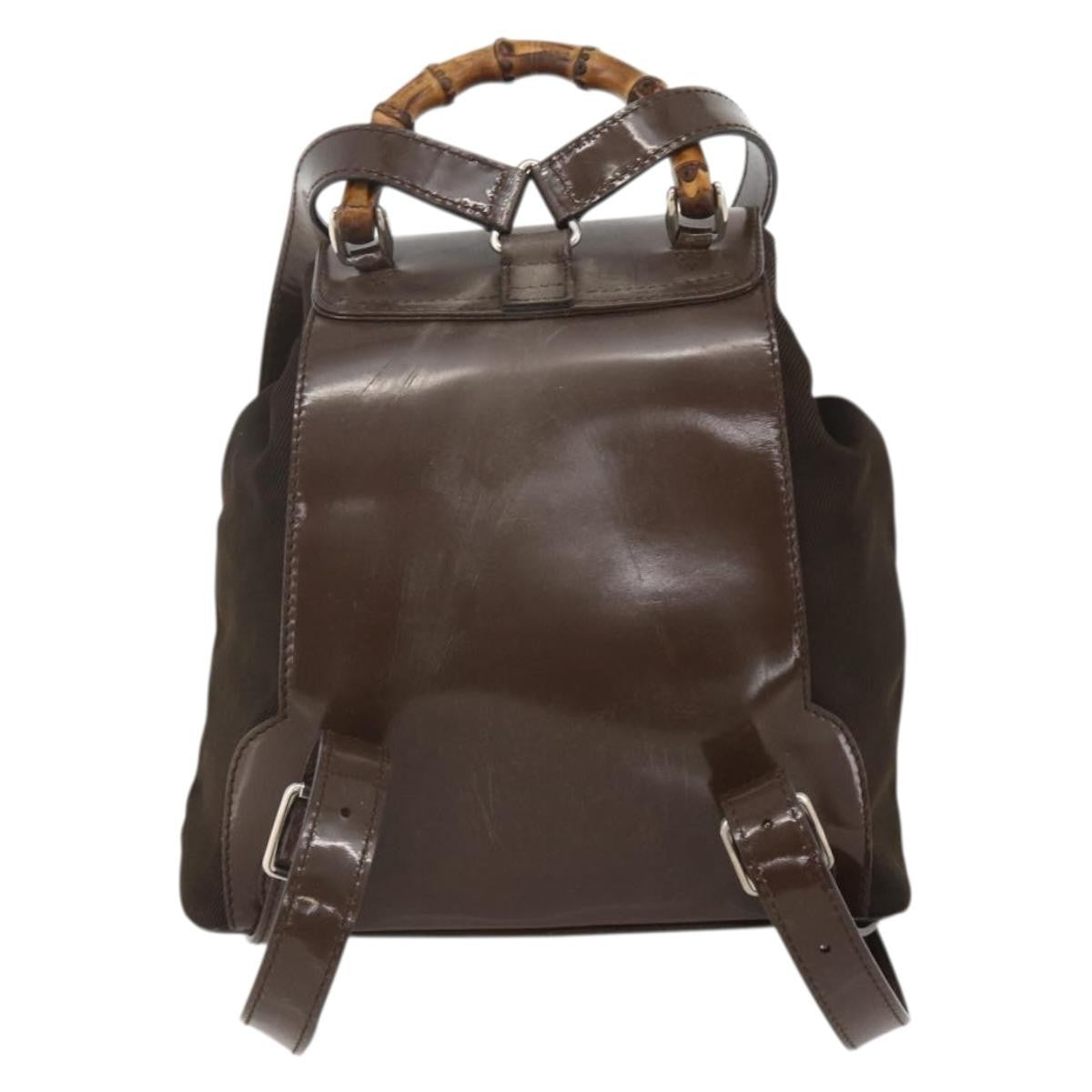 Gucci Vintage Bamboo Backpack Nylon And Patent Leather Brown Nylon Backpack Bag (Authentic Pre-Loved)