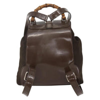 Gucci Vintage Bamboo Backpack Nylon And Patent Leather Brown Nylon Backpack Bag (Authentic Pre-Loved)