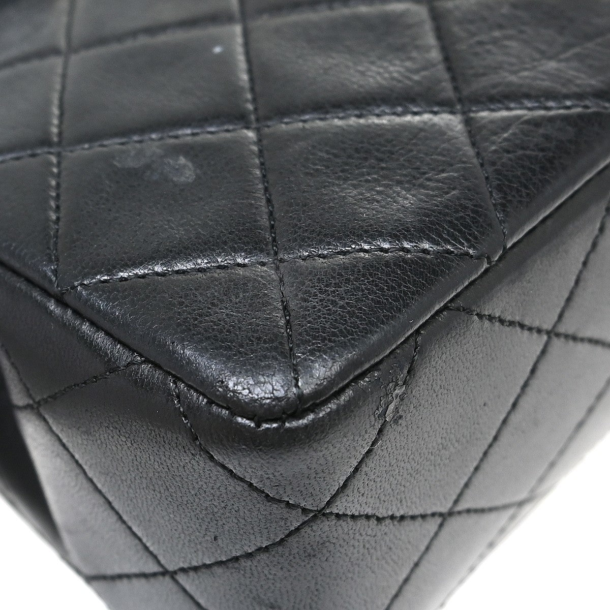 Chanel Vintage Square Classic Single Flap Bag Vertical Quilt Lambskin Black Leather Handbag (Authentic Pre-Loved)