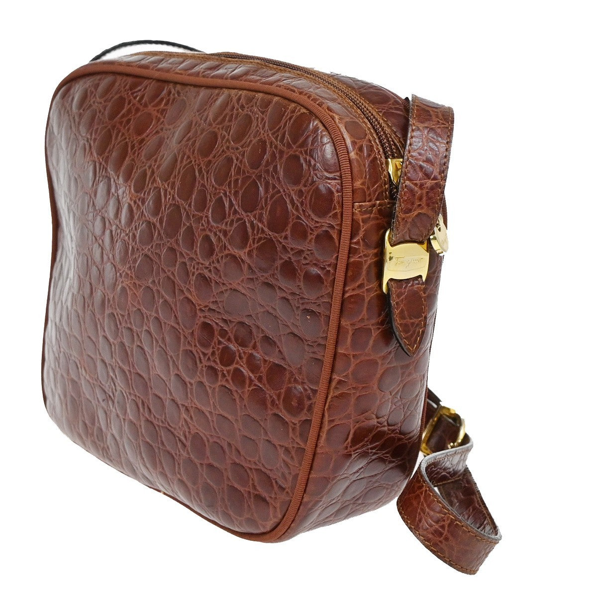 Salvatore Ferragamo Vala Shoulder Bag Leather Brown Leather Shoulder Bag Bag (Authentic Pre-Loved)