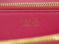 Prada Zip Around Tab Wallet Saffiano Leather Pink Leather Wallets Accessory (Authentic Pre-Loved)