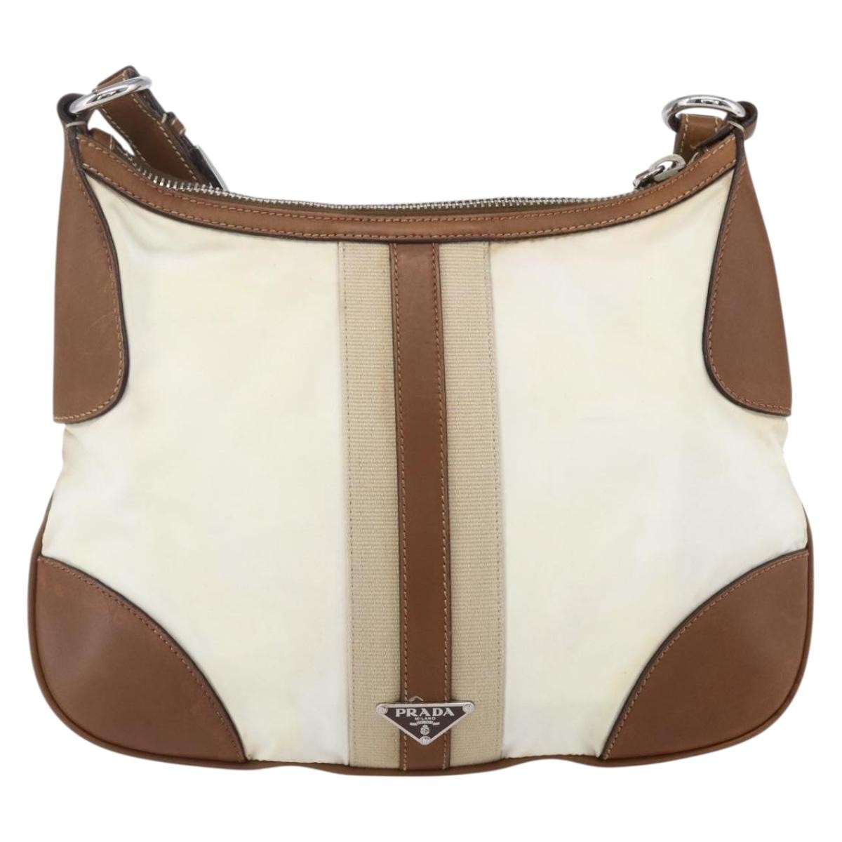 Prada Vintage Shoulder Bag Nylon And Leather Beige Nylon Shoulder Bag Bag (Authentic Pre-Loved)