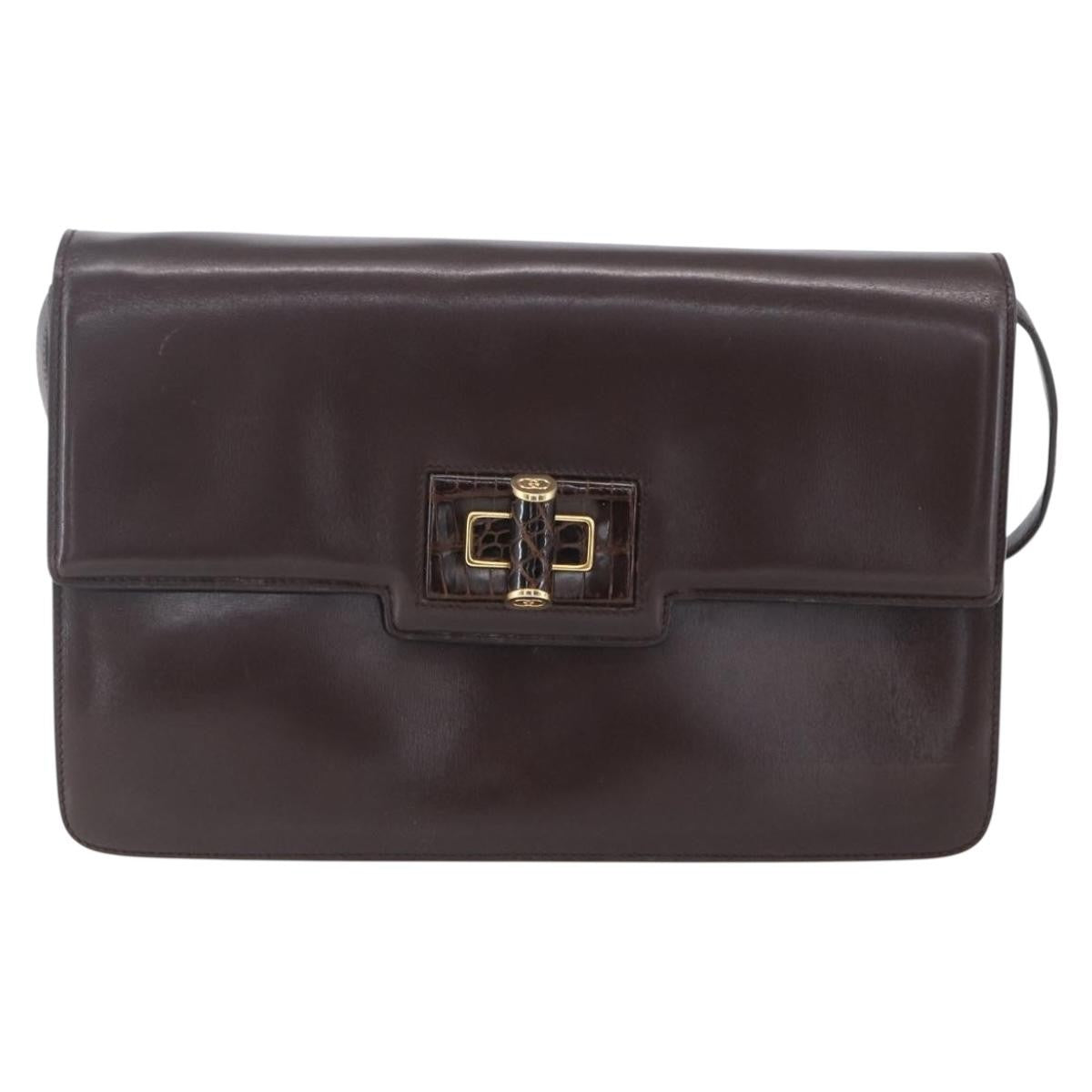 Gucci Vintage Shoulder Bag Leather Brown Leather Shoulder Bag Bag (Authentic Pre-Loved)