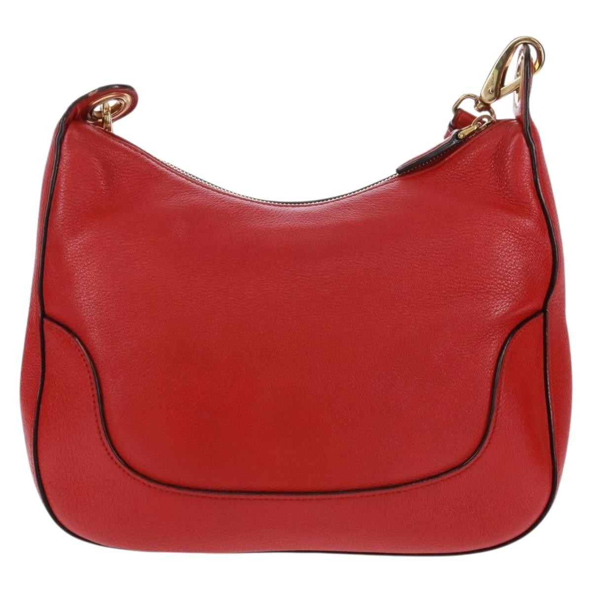 Prada Striped Strap Zip Hobo Vitello Daino Red Leather Shoulder Bag Bag (Pre-Loved)