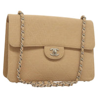 Chanel Matelasse Chain Shoulder Bag Leather Beige Cotton Shoulder Bag Bag (Pre-Loved)