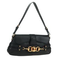 Gucci Horsebit Shoulder Bag Gg Canvas And Leather Black Leather Shoulder Bag Bag (Authentic Pre-Loved)
