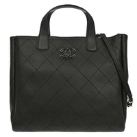 Chanel Covered Cc Shopping Tote Stitched Calfskin Black Leather Tote Bag Bag (Pre-Loved)