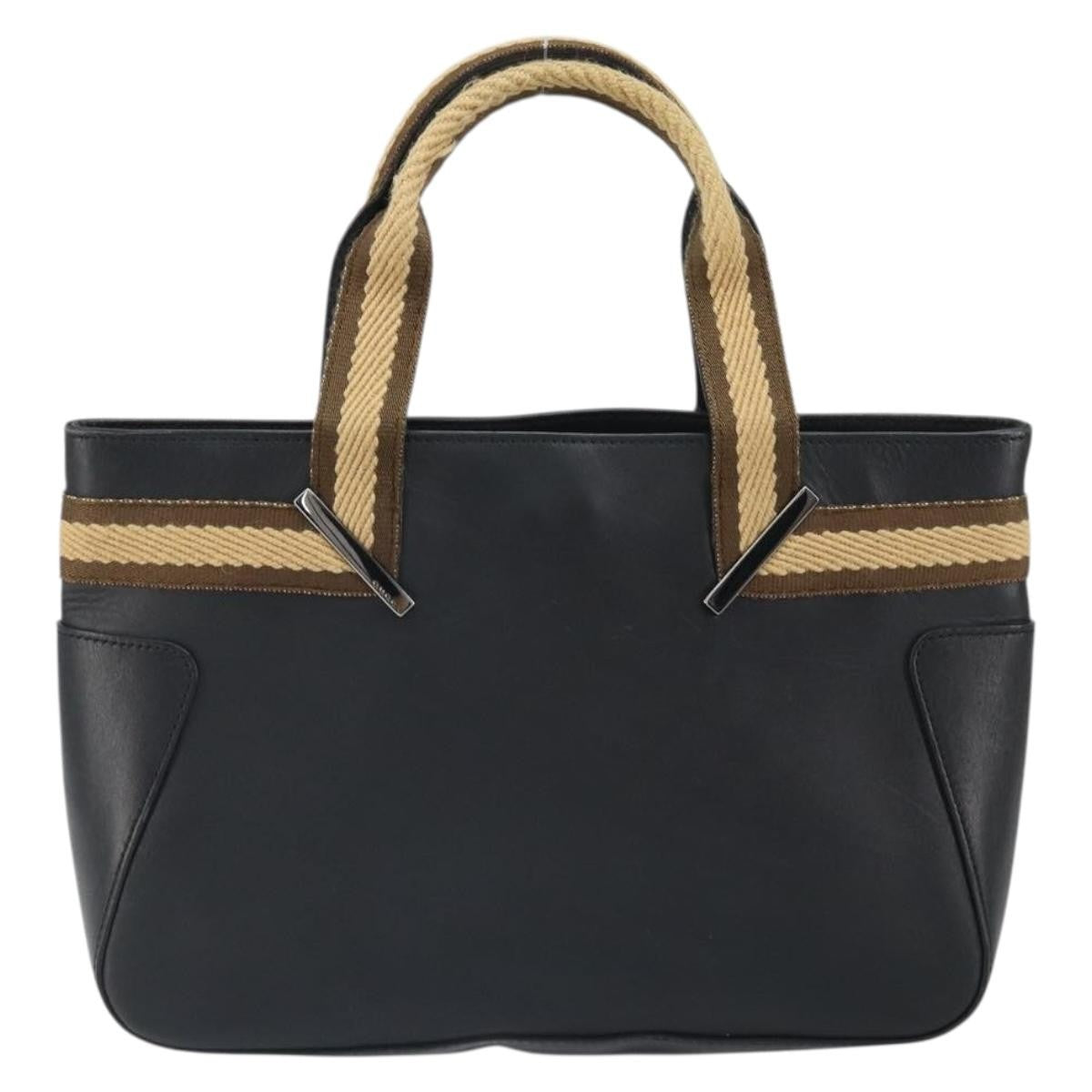 Gucci Vintage Web Tote Leather Black Leather Tote Bag Bag (Pre-Loved)