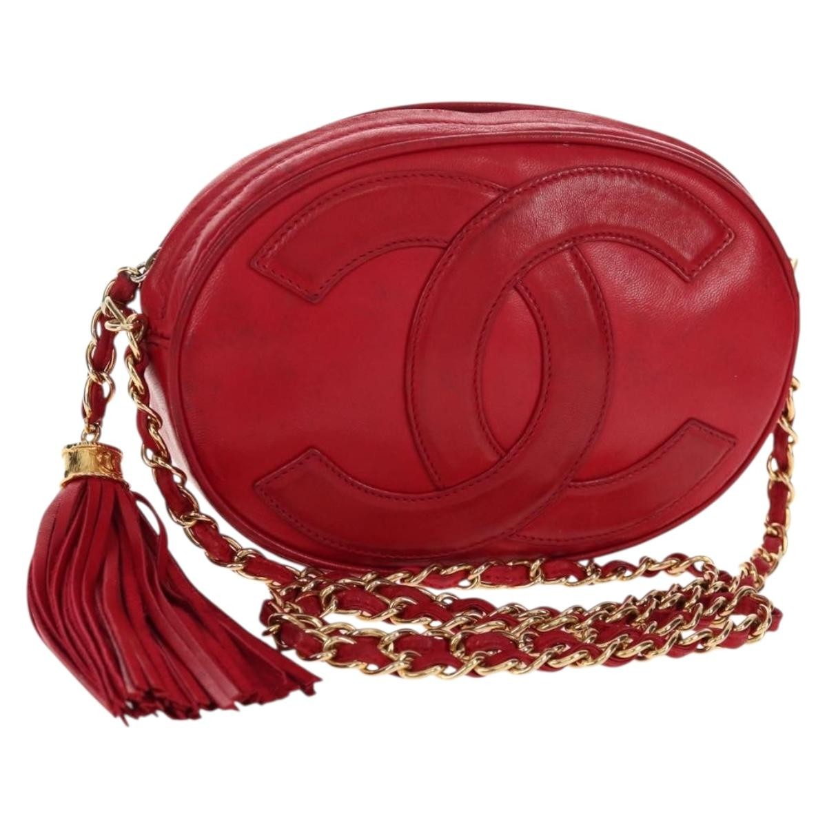Chanel Chanel Vintage Oval Cc Tassel Crossbody Bag Leather Red Leather Shoulder Bag Bag (Pre-Loved)