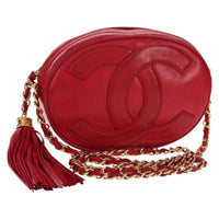 Chanel Chanel Vintage Oval Cc Tassel Crossbody Bag Leather Red Leather Shoulder Bag Bag (Pre-Loved)