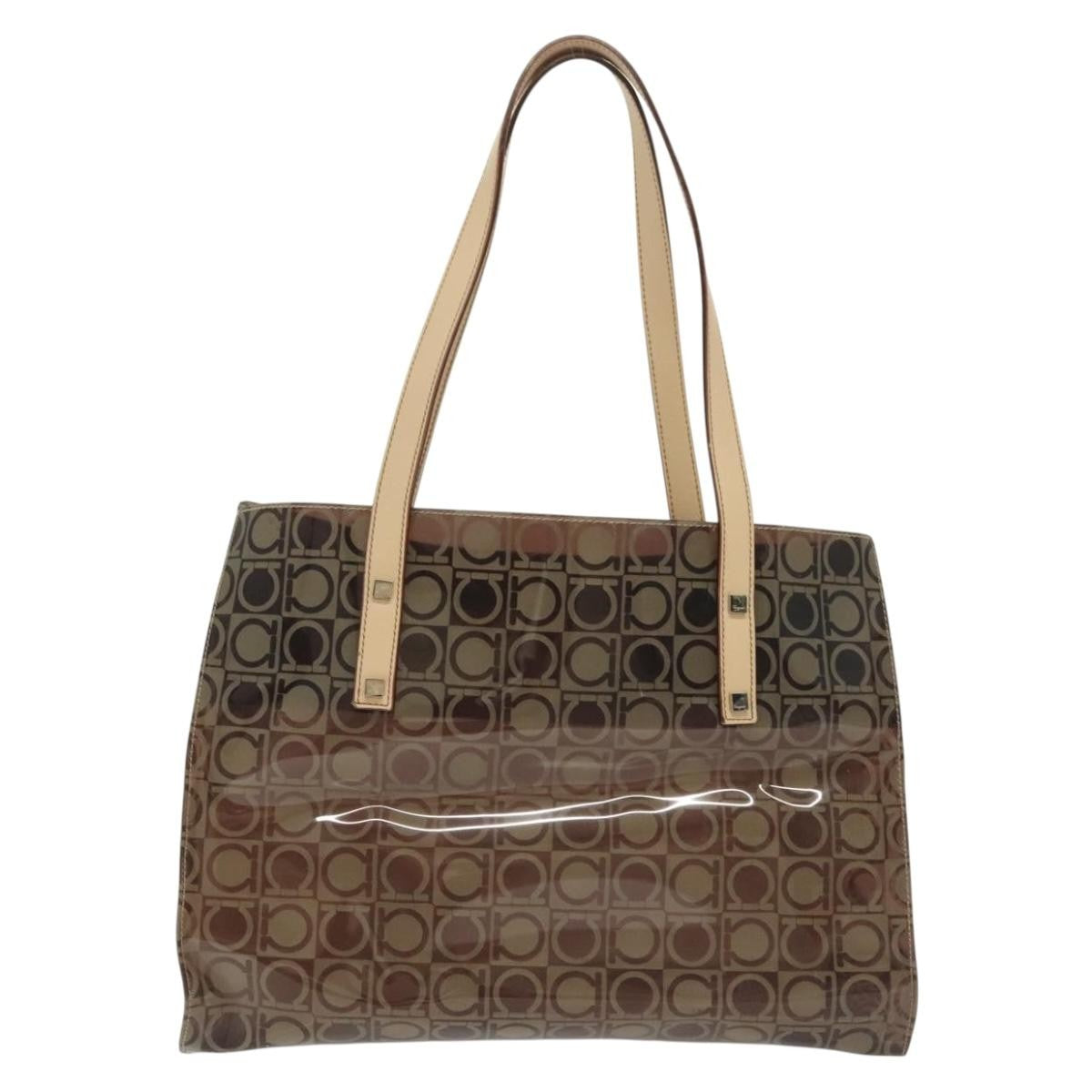 Salvatore Ferragamo Gancini Tote Vinyl Brown Plastic Tote Bag Bag (Authentic Pre-Loved)