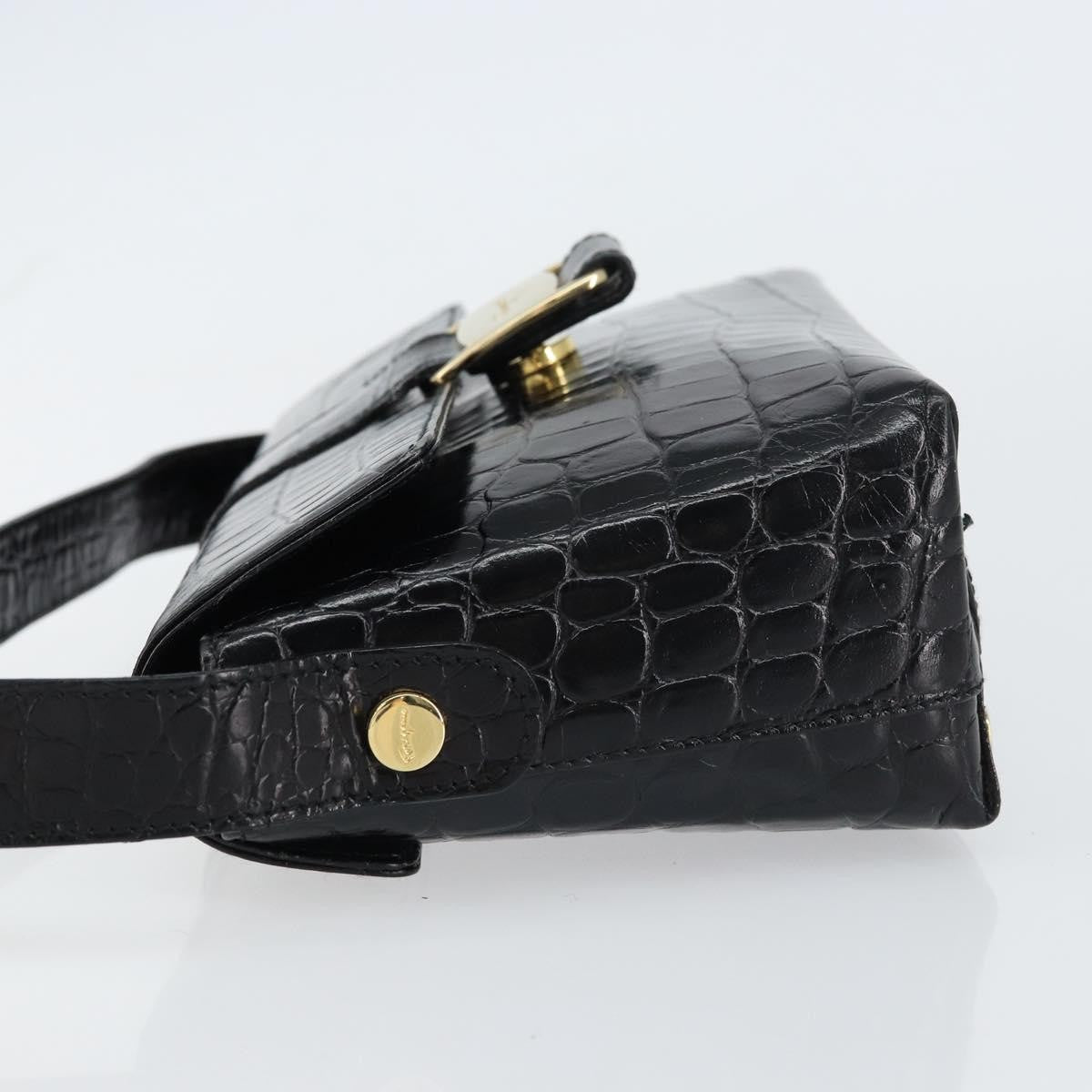 Salvatore Ferragamo Vala Shoulder Bag Embossed Leather Black Leather Shoulder Bag Bag (Authentic Pre-Loved)