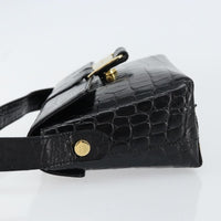 Salvatore Ferragamo Vala Shoulder Bag Embossed Leather Black Leather Shoulder Bag Bag (Authentic Pre-Loved)