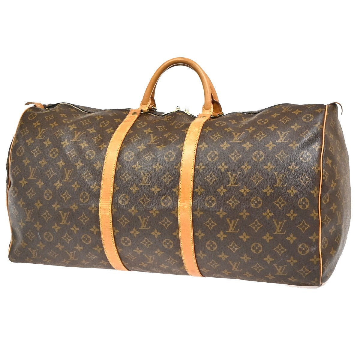 Louis Vuitton Keepall Bag Monogram Canvas Brown Leather Travel Bag Bag (Authentic Pre-Loved)