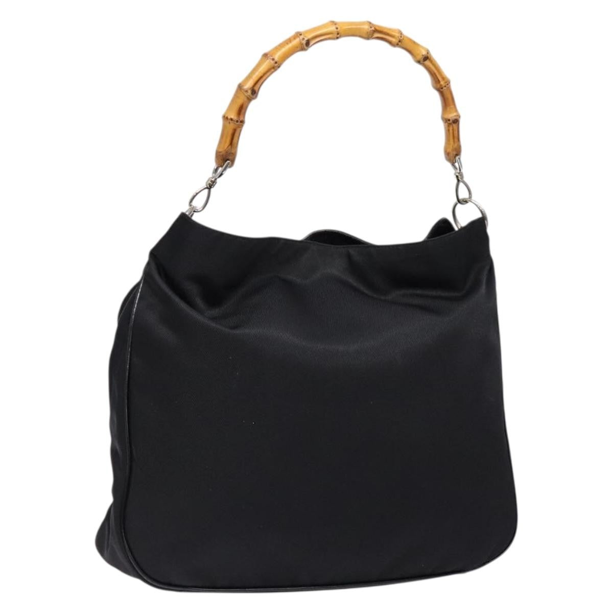 Gucci Vintage Bamboo Handle Tote Nylon Black Nylon Bag (Pre-Loved)