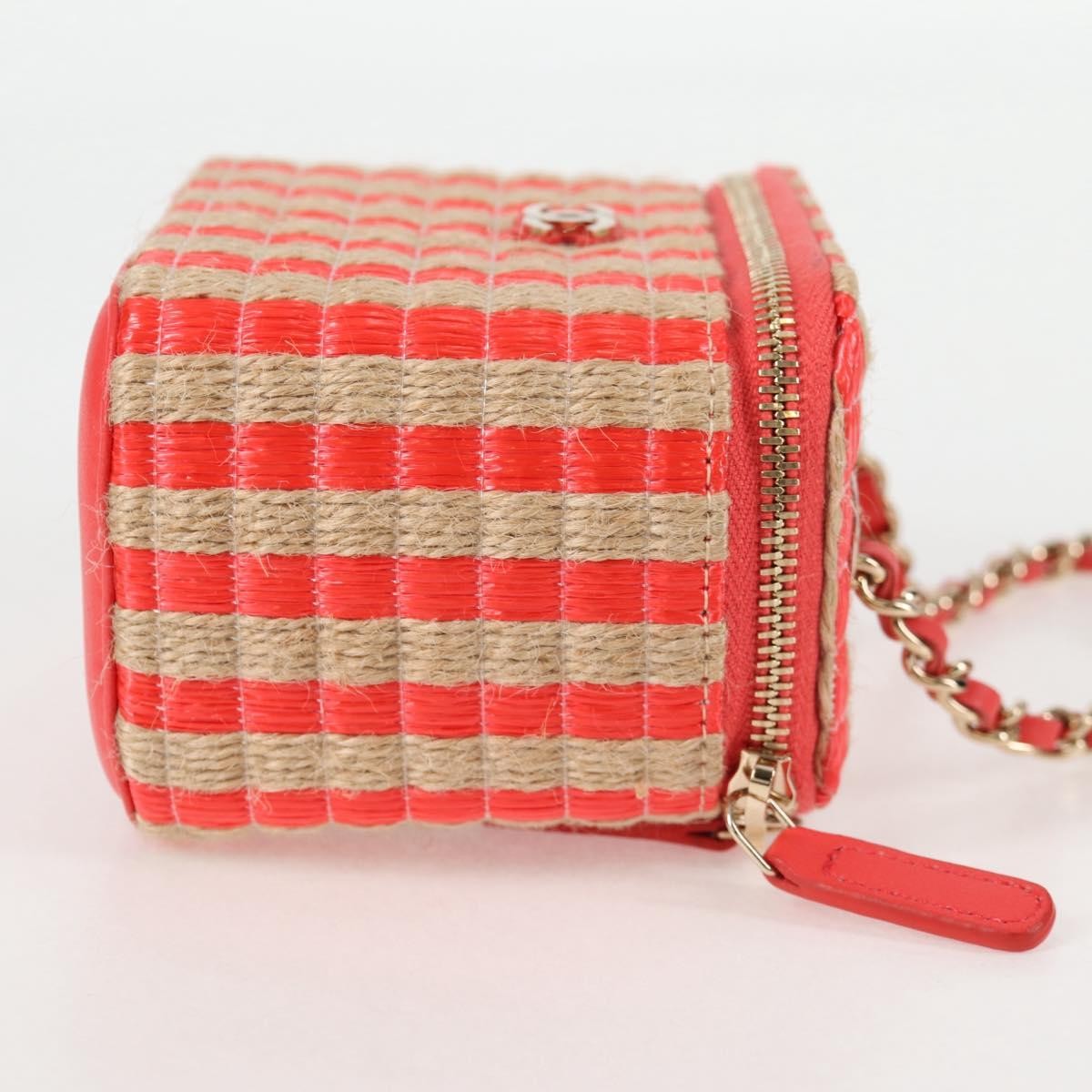 Chanel Classic Vanity Case With Chain Striped Raffia And Jute Red Canvas Shoulder Bag Bag (Authentic Pre-Loved)