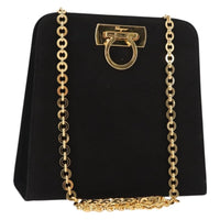Salvatore Ferragamo Vintage Gancini Chain Shoulder Bag Suede Black Suede Shoulder Bag Bag (Authentic Pre-Loved)