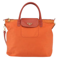 Prada Convertible Flap Tote Tessuto And Saffiano Leather Orange Nylon Tote Bag Bag (Authentic Pre-Loved)