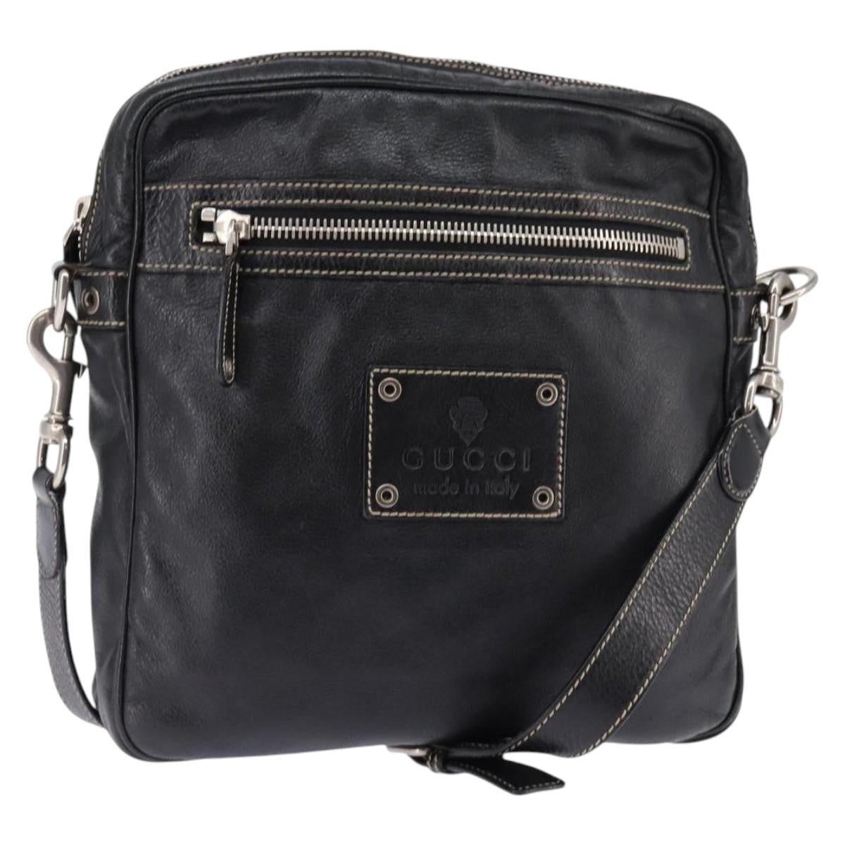 Gucci Front Zip Messenger Leather Black Leather Shoulder Bag Bag (Pre-Loved)