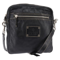 Gucci Front Zip Messenger Leather Black Leather Shoulder Bag Bag (Pre-Loved)