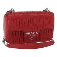Prada Gaufre Chain Flap Shoulder Bag Nappa Leather Red Leather Shoulder Bag Bag (Pre-Loved)