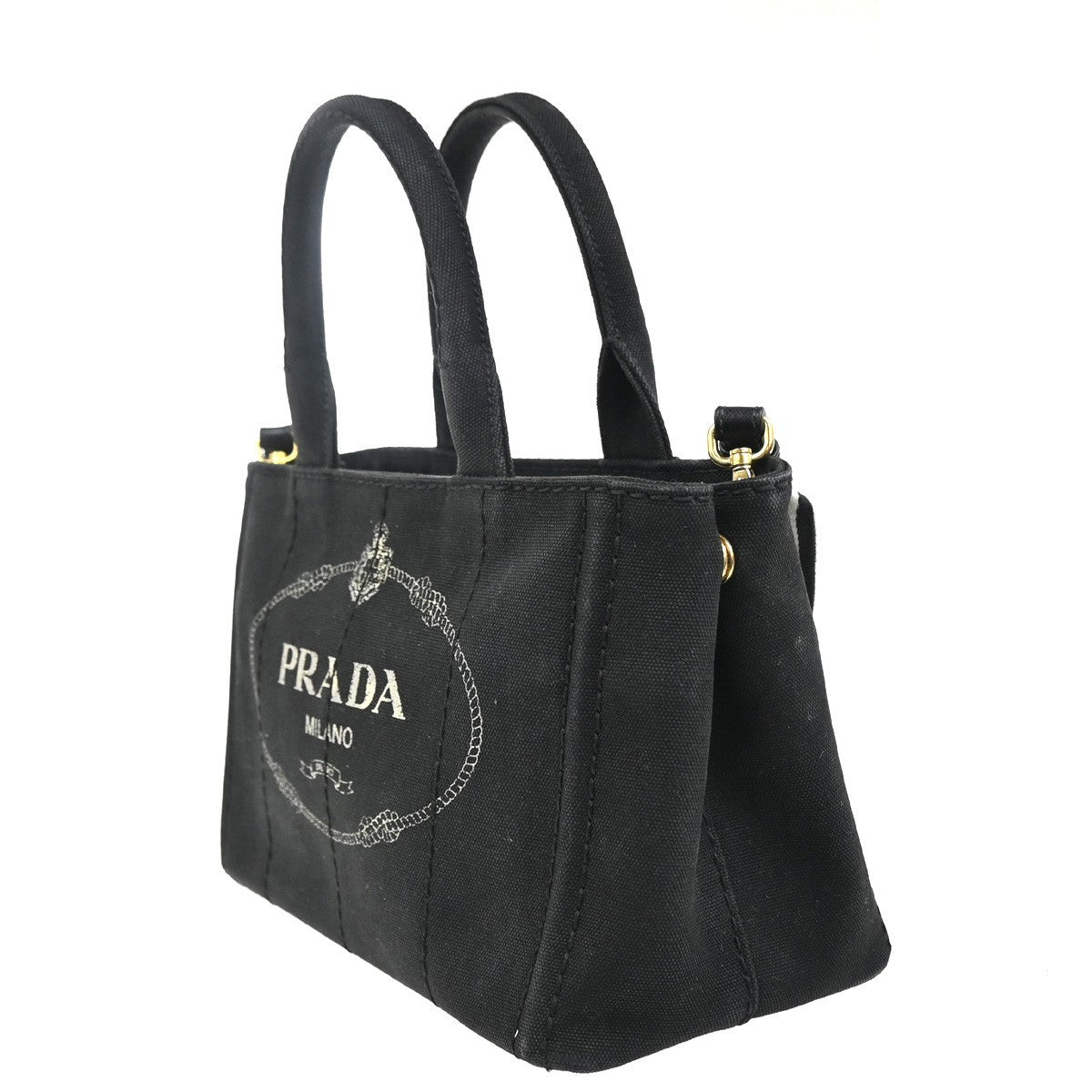 Prada Canapa Convertible Tote Canvas Black Canvas Tote Bag Bag (Authentic Pre-Loved)