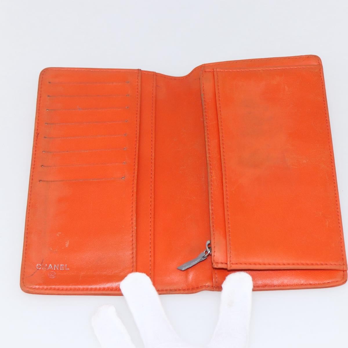 Chanel Lucky Symbols Yen Wallet Embossed Quilted Patent Orange Patent_Leather Wallets Accessory (Authentic Pre-Loved)