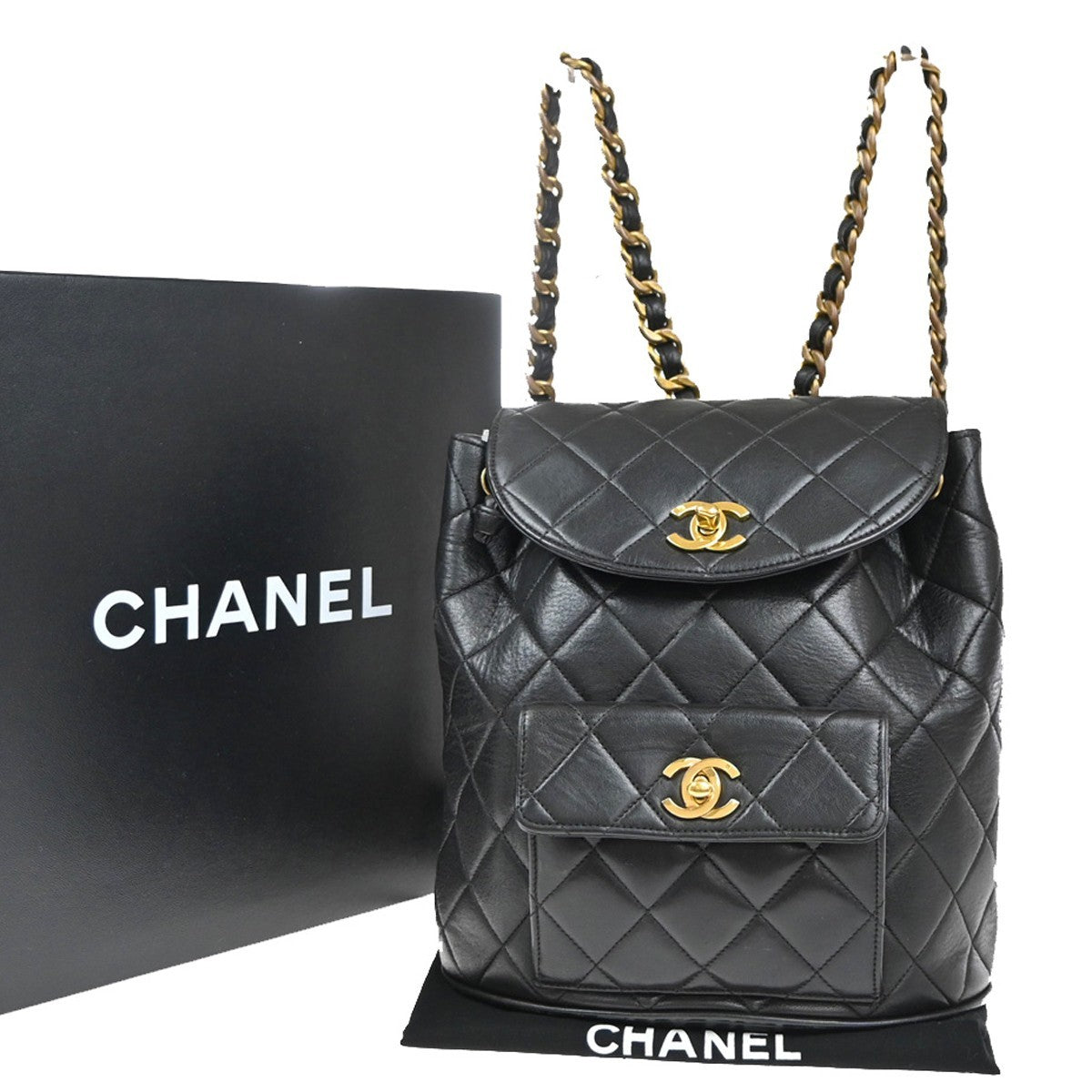 Chanel Duma Drawstring Backpack Quilted Leather Black Leather Backpack Bag (Authentic Pre-Loved)