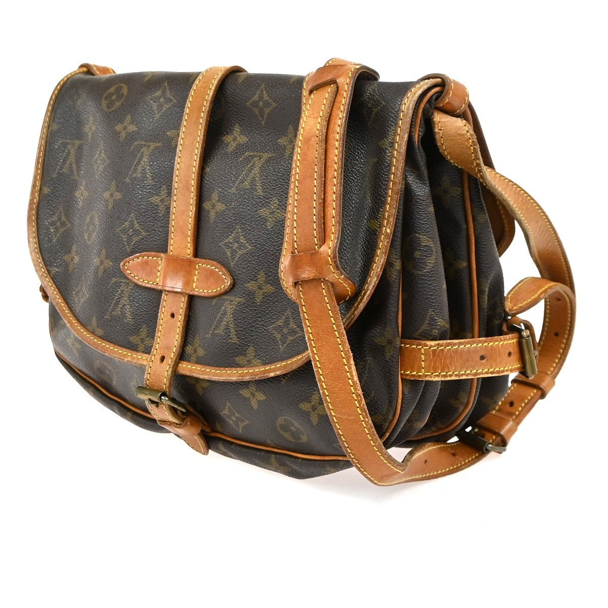 Louis Vuitton Saumur Handbag Monogram Canvas Brown Canvas Shoulder Bag Bag (Pre-Loved)