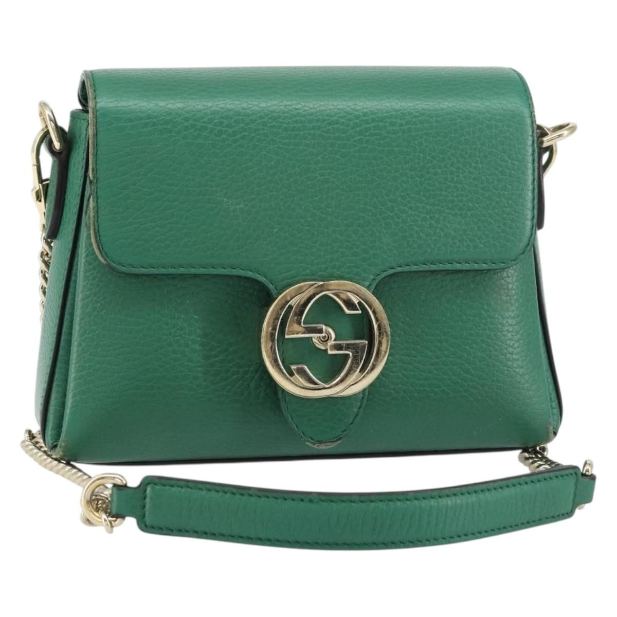 Gucci Interlocking Chain Crossbody Bag Leather Green Leather Shoulder Bag Bag (Authentic Pre-Loved)