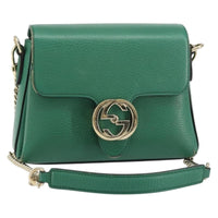 Gucci Interlocking Chain Crossbody Bag Leather Green Leather Shoulder Bag Bag (Authentic Pre-Loved)