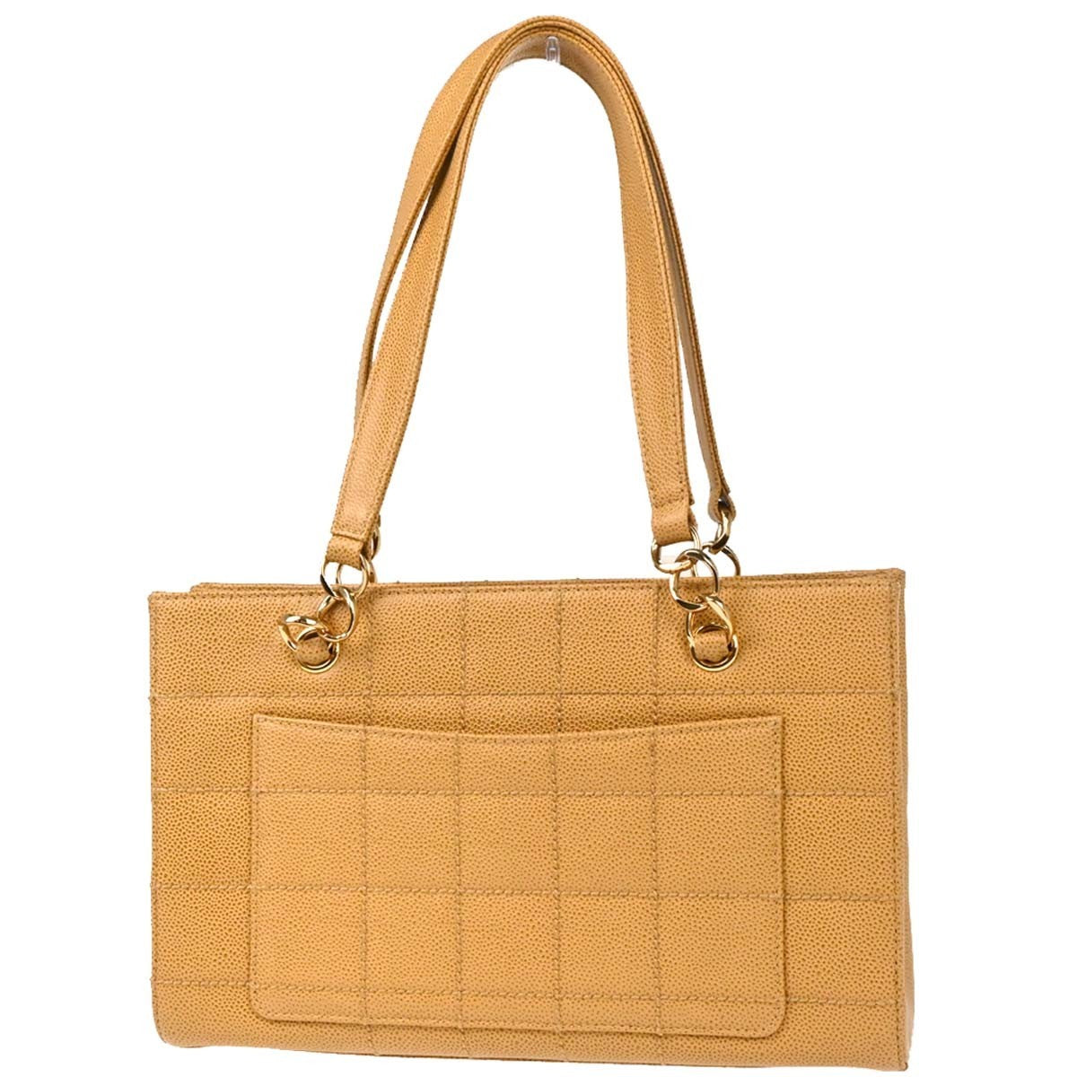 Chanel Vintage Chocolate Bar Open Tote Quilted Caviar Beige Leather Tote Bag Bag (Authentic Pre-Loved)