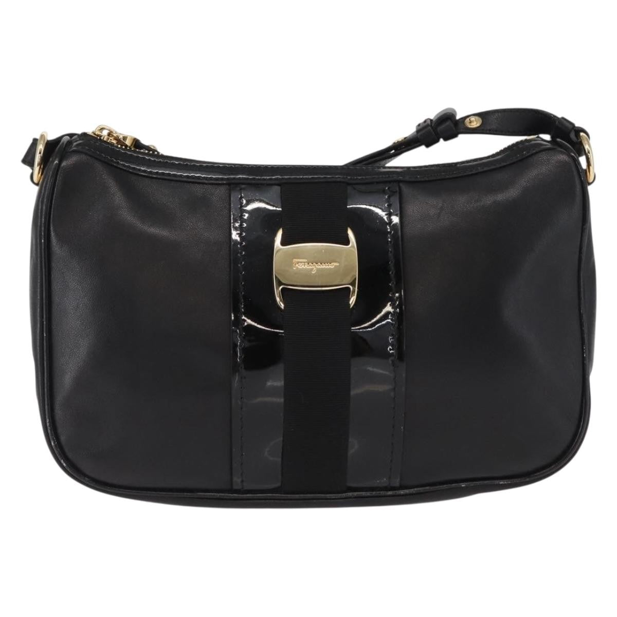 Salvatore Ferragamo Vala Shoulder Bag Leather Black Leather Shoulder Bag Bag (Authentic Pre-Loved)