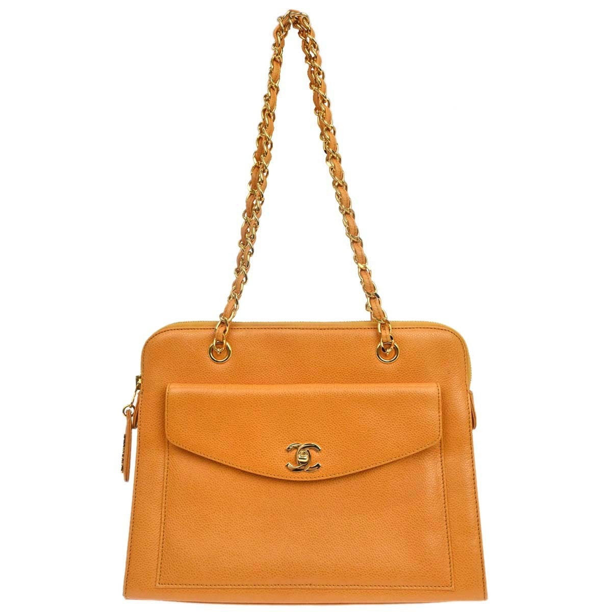 Chanel Vintage Front Pocket Shoulder Bag Leather Orange Leather Shoulder Bag Bag (Authentic Pre-Loved)