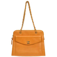 Chanel Vintage Front Pocket Shoulder Bag Leather Orange Leather Shoulder Bag Bag (Authentic Pre-Loved)