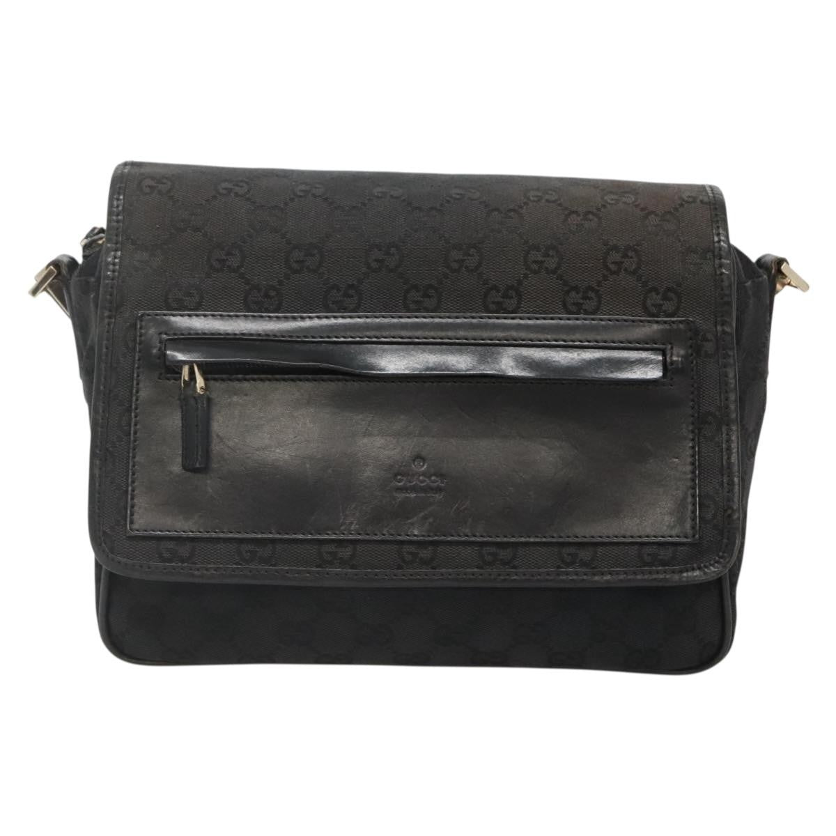 Gucci Flap Messenger Bag Gg Coated Canvas Black Canvas Shoulder Bag Bag (Authentic Pre-Loved)
