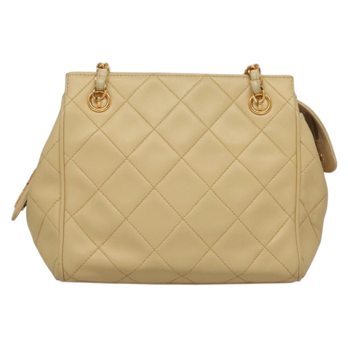 Chanel Chain Shoulder Bag Leather Beige Leather Shoulder Bag Bag (Pre-Loved)
