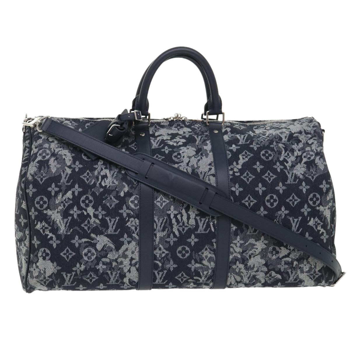 Louis Vuitton Keepall Bandouliere Bag Monogram Tapestry Canvas Navy Canvas Bag (Authentic Pre-Loved)