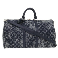 Louis Vuitton Keepall Bandouliere Bag Monogram Tapestry Canvas Navy Canvas Bag (Authentic Pre-Loved)