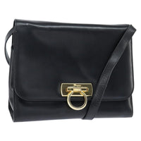 Salvatore Ferragamo Gancini Flap Shoulder Bag Leather Black Leather Shoulder Bag Bag (Authentic Pre-Loved)