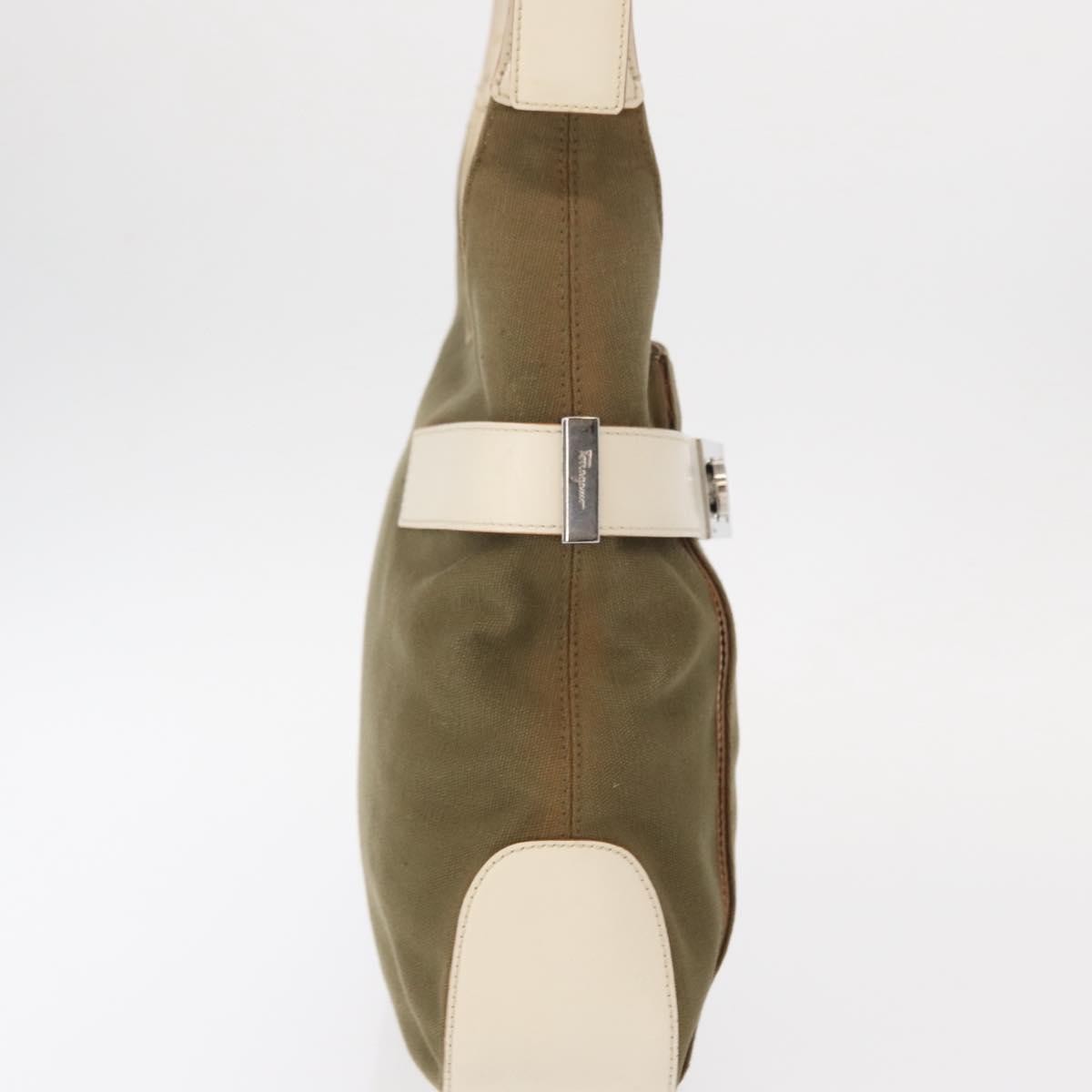 Salvatore Ferragamo Gancini Shoulder Bag Canvas Khaki Canvas Shoulder Bag Bag (Authentic Pre-Loved)