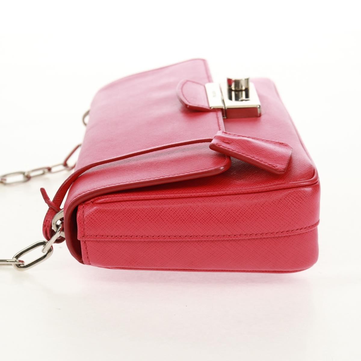 Prada Sound Chain Shoulder Bag Saffiano Leather Red Leather Shoulder Bag Bag (Authentic Pre-Loved)