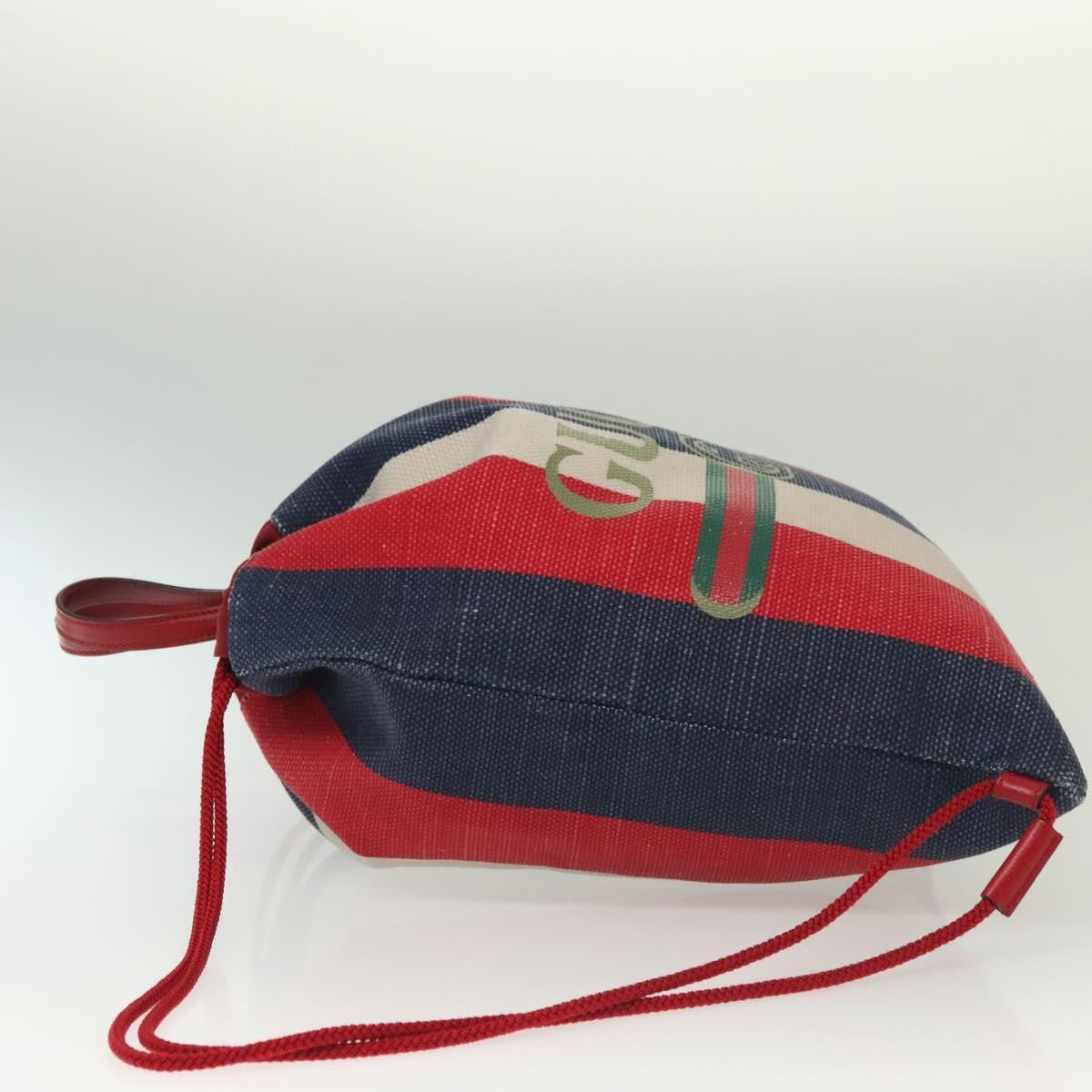 Gucci Logo Drawstring Backpack Striped Canvas Multicolour Canvas Backpack Bag (Authentic Pre-Loved)