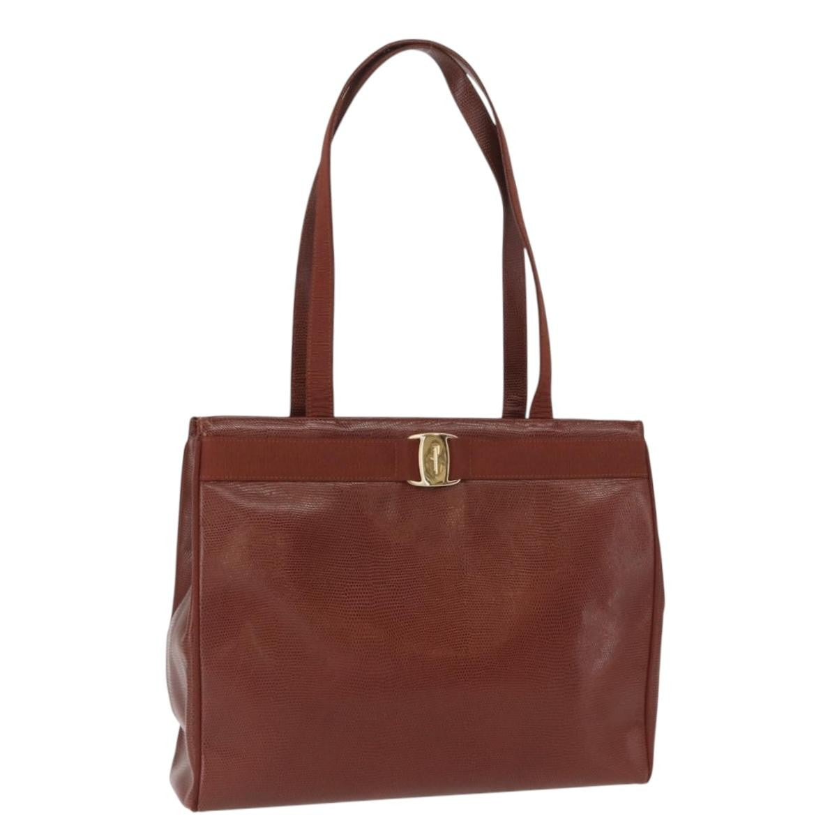 Salvatore Ferragamo Vala Tote Leather Brown Leather Tote Bag Bag (Authentic Pre-Loved)