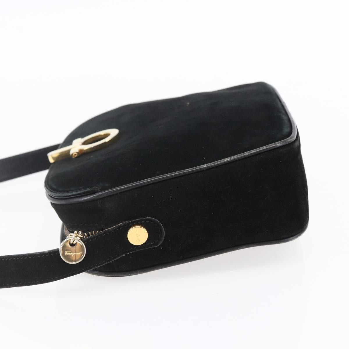 Salvatore Ferragamo Gancini Shoulder Bag Suede Black Suede Shoulder Bag Bag (Pre-Loved)