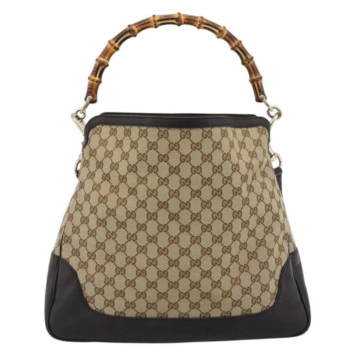 Gucci Bamboo Shopper Tote Gg Canvas Beige Canvas Handbag (Pre-Loved)