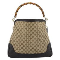 Gucci Bamboo Shopper Tote Gg Canvas Beige Canvas Handbag (Pre-Loved)
