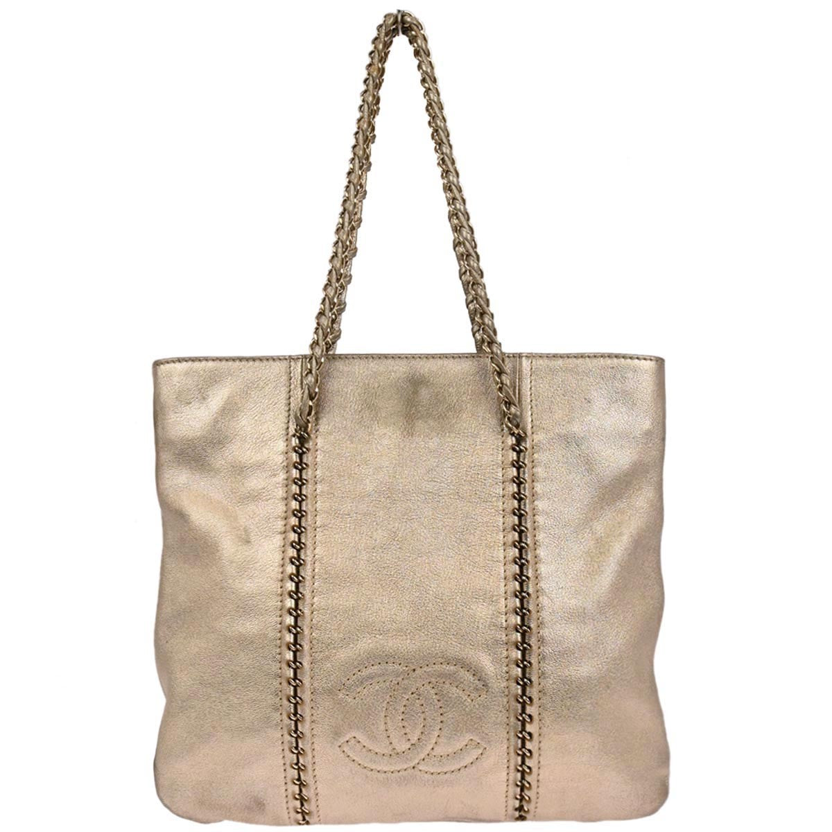 Chanel Luxe Ligne Zipped Tote Leather Gold Leather Tote Bag Bag (Pre-Loved)